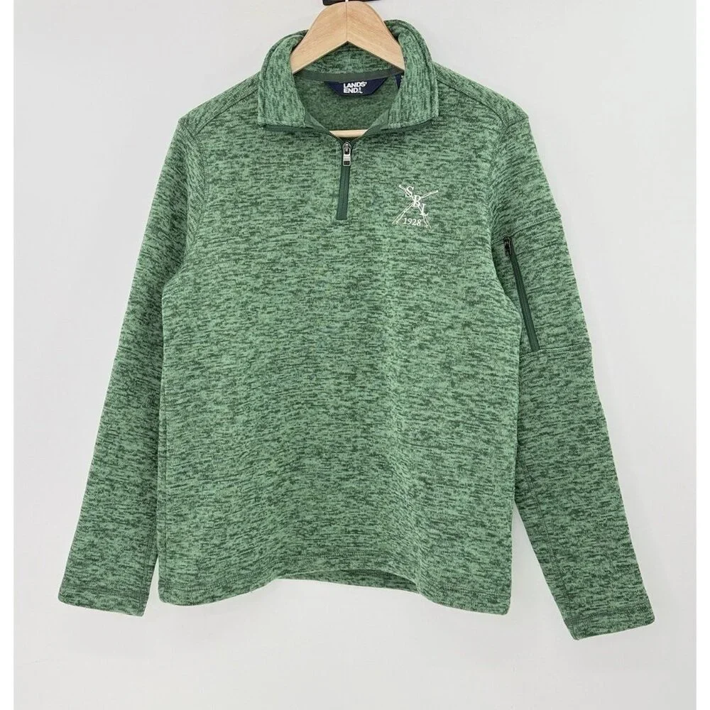 Lands' End Men's Green 1/4 Zip Fleece Pullover Sz M Zipper Arm, Logo Branded SBL